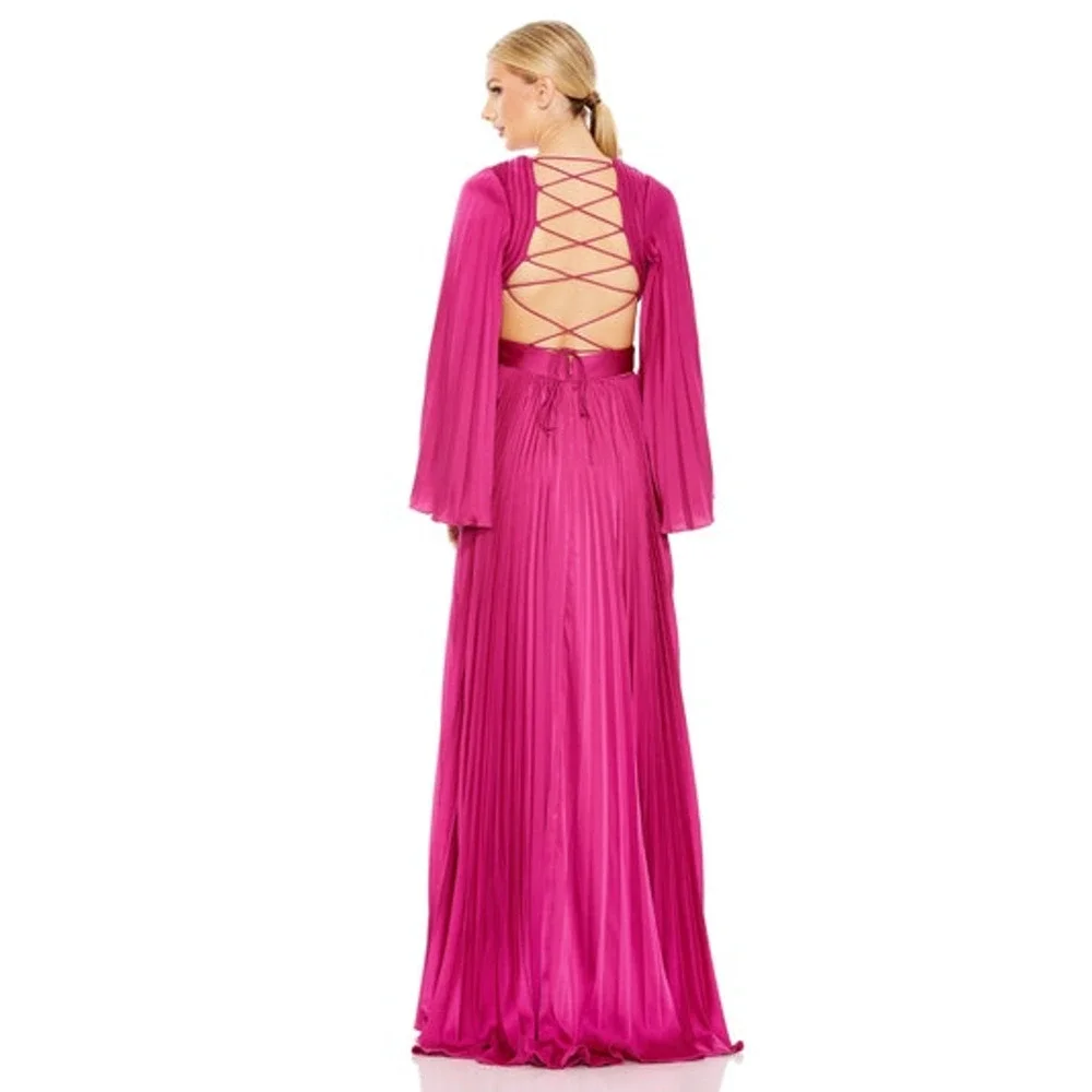 MAC DUGGAL Dress Size 4 Evening Gown NEW Fuchsia Pleated Cut Out Lace Up Back - Picture 2 of 7